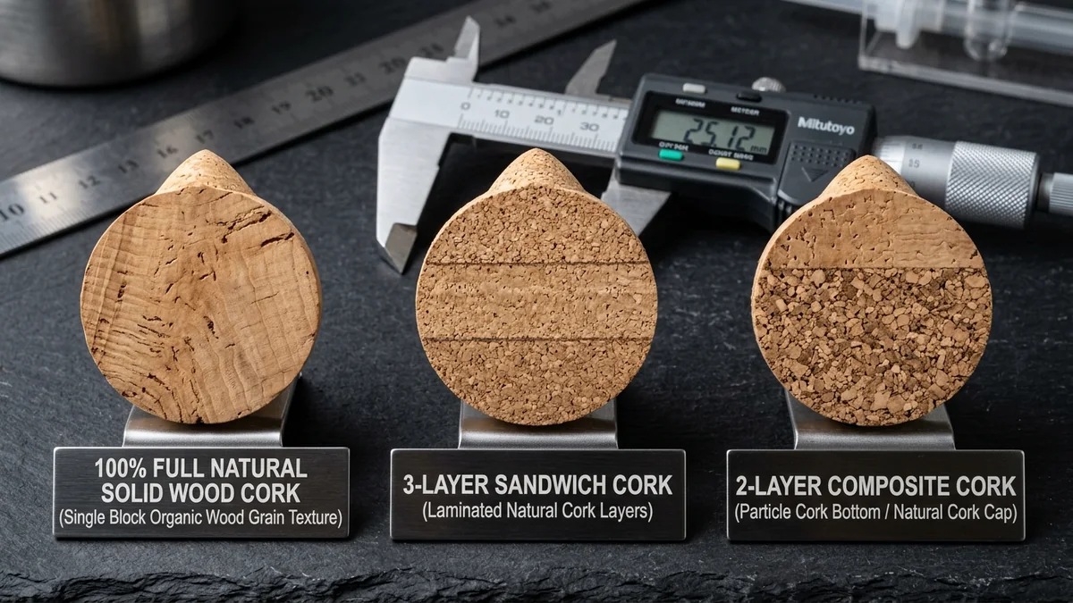 Three Official Cork Base Types: Full Natural Solid Wood, 3-Layer Sandwich & 2-Layer Composite Cork