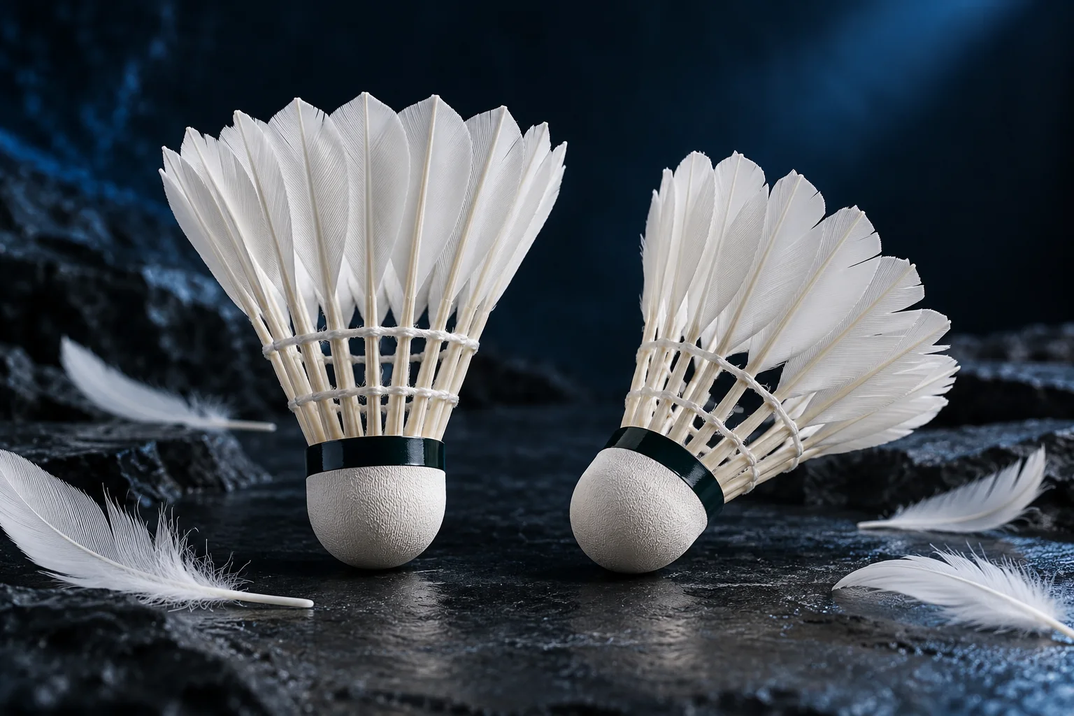 Goose and duck feather shuttlecocks with loose feathers and cork bases