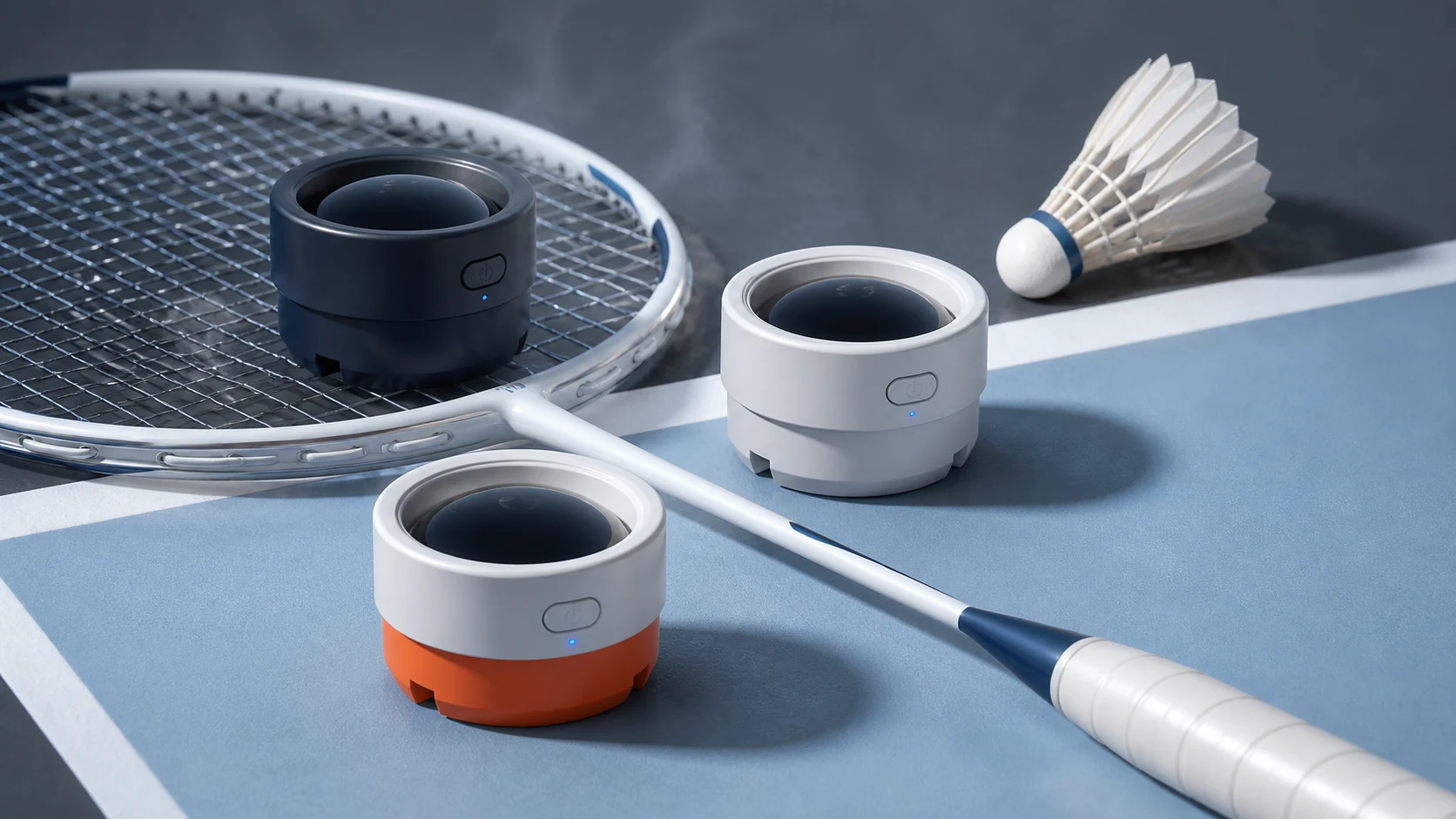 Unbranded shuttlecock humidification devices arranged with badminton rackets