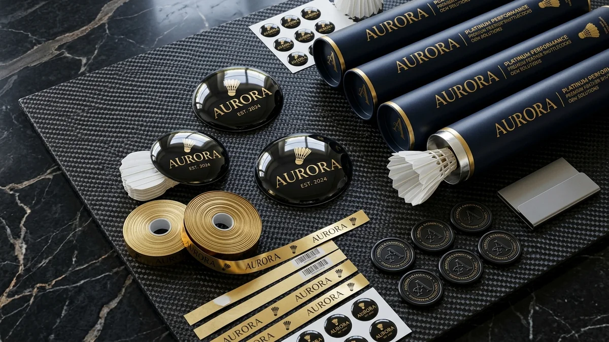 Custom private label badminton shuttlecock branding dome decals and packaging