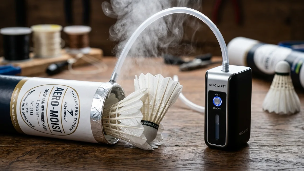 Ultrasonic cool mist humidification of badminton shuttlecock tube